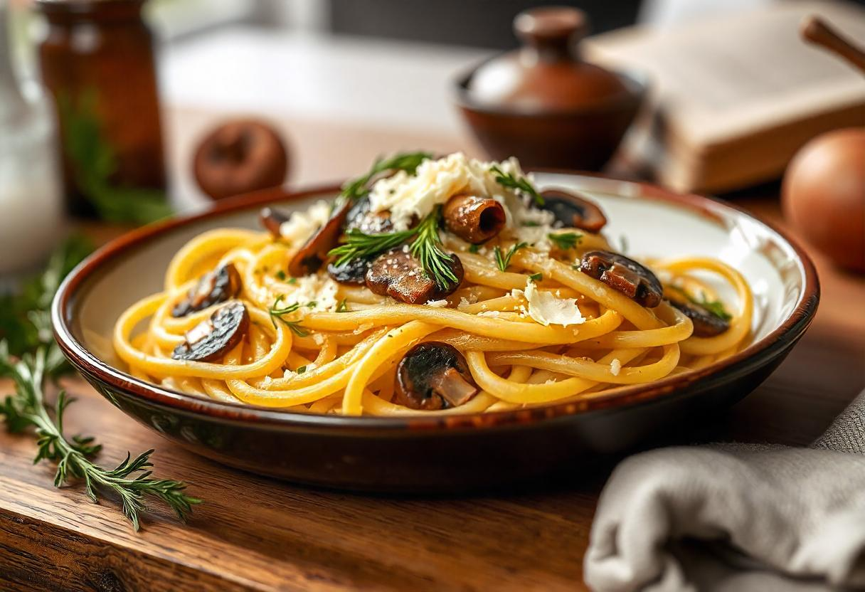 Fungos da Castiñeira - Pasta cremosa con setas shiitake y espinacas